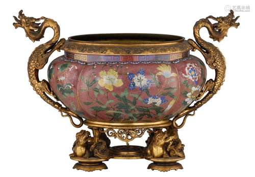 A fine Japanese Chinese-inspired cloisonné bronze censer, un...