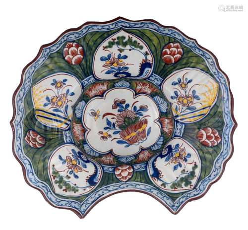 A fine Dutch Delft polychrome barber bowl, marked Jan Theuni...