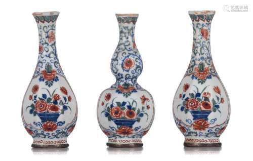 A set of three Delft miniature cashmere palette vases, marke...