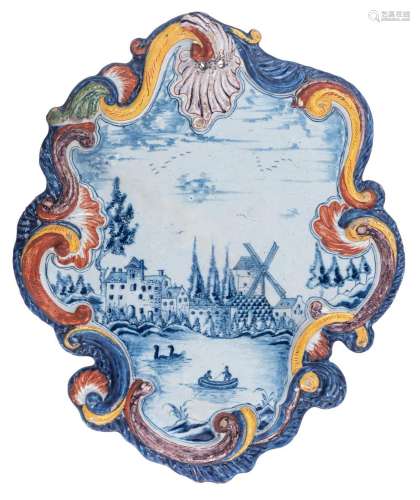 A fine Rococo Dutch Delft plaque, mid 18thC, H 32 cm