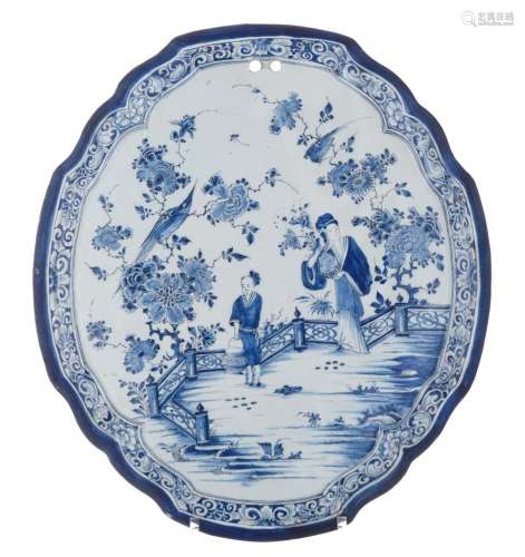 A fine Dutch Delft blue and white chinoiserie plaque, 18thC,...