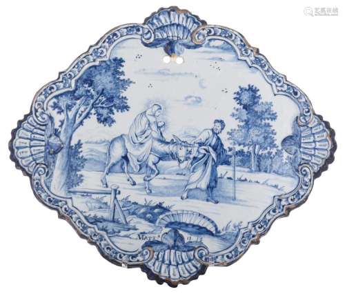 A fine Dutch Delft blue and white biblical plaque depicting ...