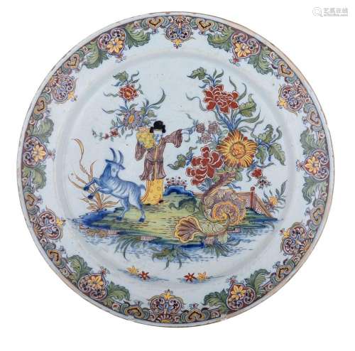 An exceptional Dutch Delft polychrome chinoiserie charger, 1...