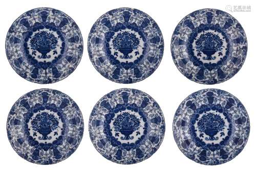 A collection of six Delft blue and white flower basket charg...