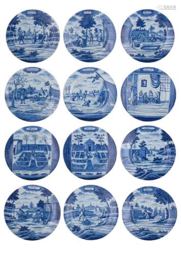 An exceptional series of Delft blue and white 12 months dish...