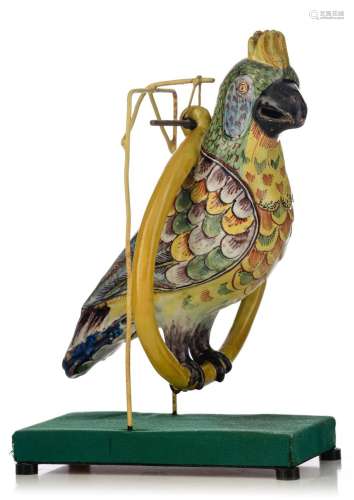 An exceptional Dutch Delft polychrome model of a parrot in a...