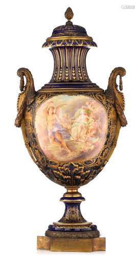 An imposing Sèvres vase, the roundels with Aphrodite and Cup...