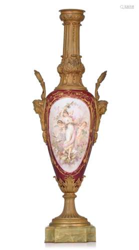 A large red ground Sèvres porcelain vase, with gilt bronze m...