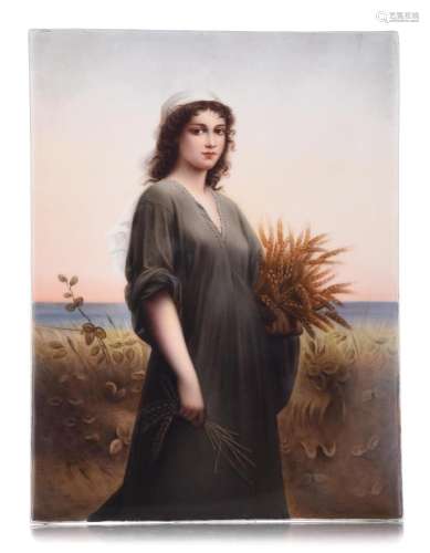 A fine porcelain plaque of 'Ruth in the cornfield', ...
