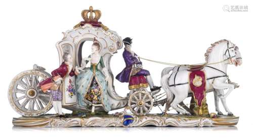 A Saxony porcelain group depicting a gallant couple descendi...