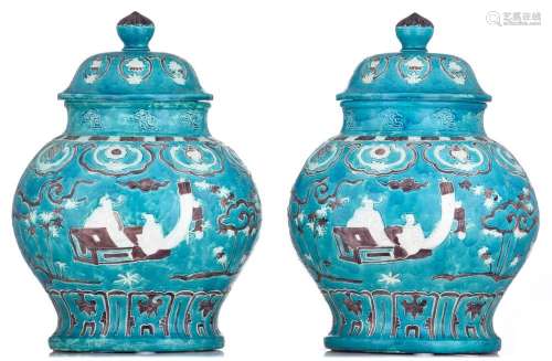A pair of French Samson chinoiserie Fahua ware style vases a...
