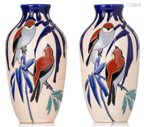 A pair of polychrome enamelled Charles CATTEAU type 'Par...