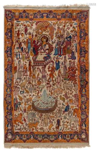 A Persian Ispahan rug, depicting a sultan in full dress, 152...