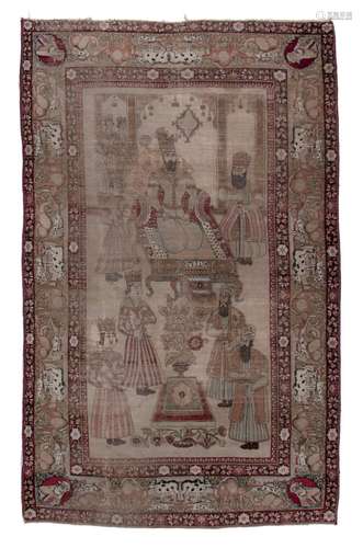 An antique Persian Ravar Kerman rug, depicting King Afshar N...