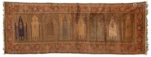 A Turkish prayer rug, silk on silk, 101 x 273 cm