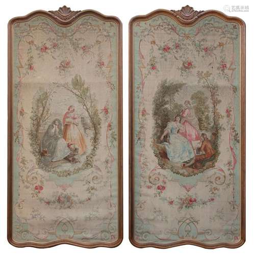 Two Rococo Revival oak wall panels, with a tapestry weave sc...