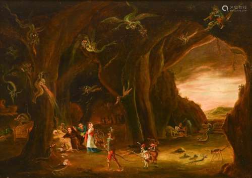 The temptation of Saint Anthony, early 18th/19thC, oil on pa...