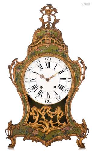 A Rococo 'Vernis Martin' cartel clock, floral decora...