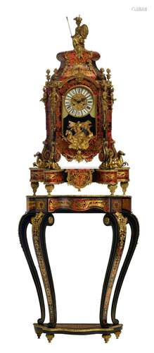 An imposing Baroque style Boulle cartel clock on stand, with...