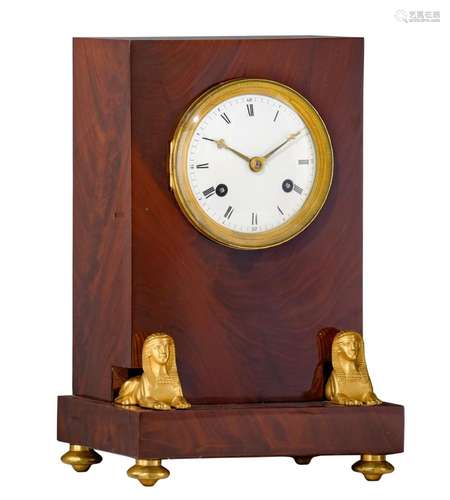 A fine French Empire mahogany veneered bracket clock with gi...