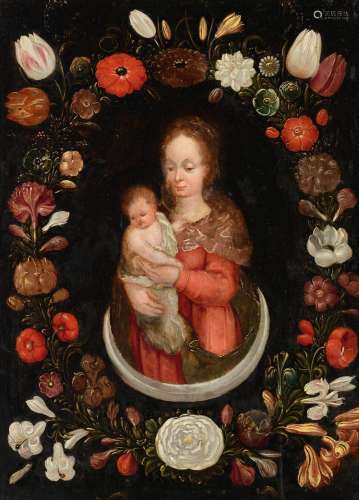 Garland of Flowers with Madonna and Child, on the crescent m...