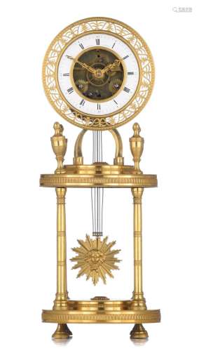 A fine Neoclassical gilt bronze skeleton mantle clock, marke...