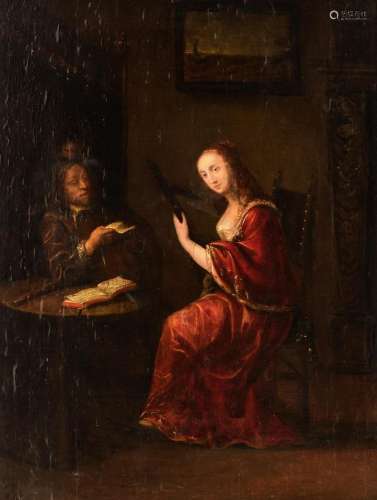 The music lesson, 17thC, the Northern Netherlands, oil on a ...