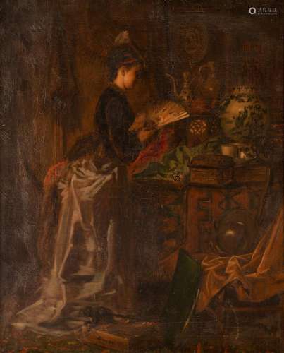 Attrib. to Alfred Stevens (1817-1875), a young lady with a f...