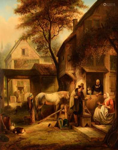 Henri Leys (1815-1869), stop at the inn, 1844, oil on a maho...