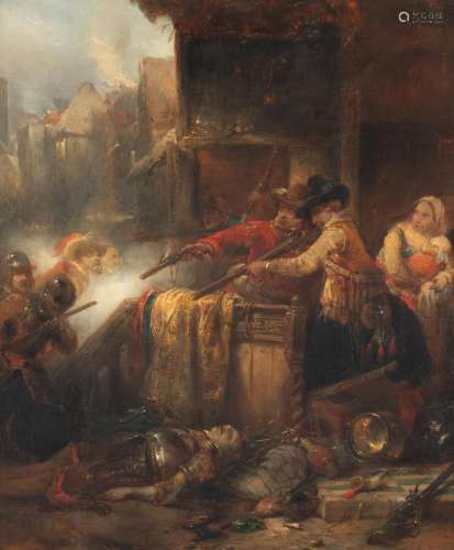 Baron Henri Leys (1815-1869), the Spanish fury, oil on panel...