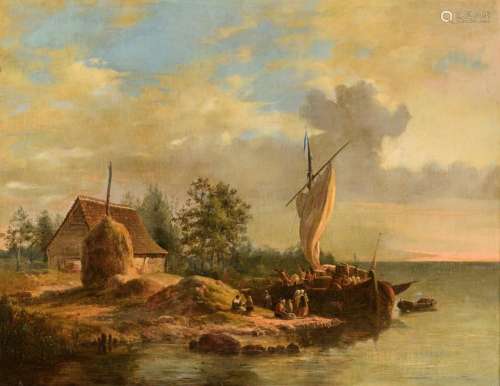 François Boulanger (1819-1873), figures near the river, oil ...