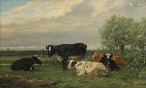 Rosa Venneman (c. 1825-1909), cows in the meadow, oil on can...