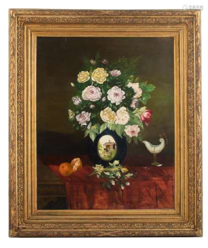 Rombouts O., still life with a flower vase, oil on canvas, 8...