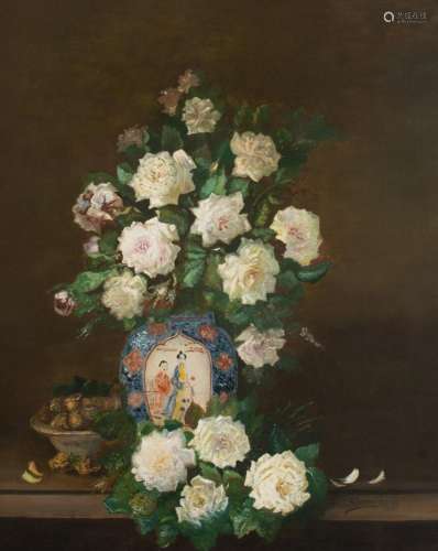 Rombouts O., still life with a chinoiserie vase with flowers...