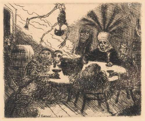 James Ensor (1860-1949), the king of pest, etching, 1895, 9,...