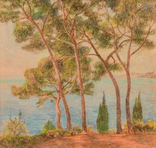 Anna De Weert (1867-1950), Mediterranean view, pastel on pap...