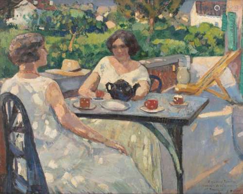 Adolphe Keller (1880-1968), the tea hour, oil on canvas, 73 ...