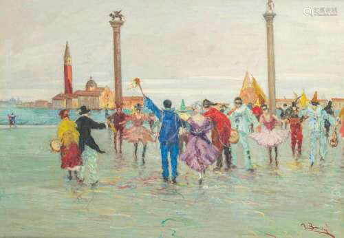 A. Bourgniause, Carnaval in Venice, oil on canvas