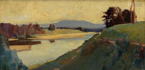 Attrib. to Sidney Long (1871-1955), the riverbank, oil on tr...