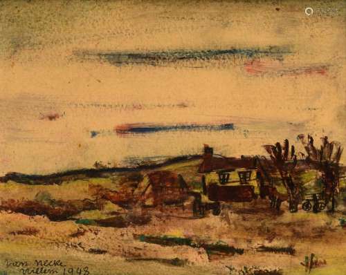 Willem Van Hecke (1893-1976), landscape with a farm, oil on ...
