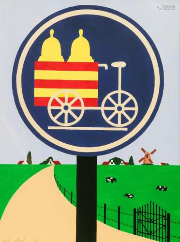 Joseph Willaert (1936-2014), traffic sign in a landscape, ac...