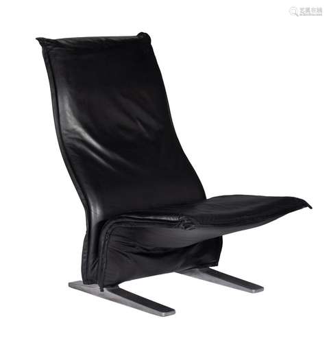 A vintage black leather 'Concorde' lounge chair, des...