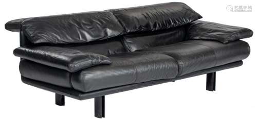 A vintage black leather Alanda sofa, design by Paolo Piva fo...