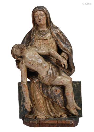 A polychrome painted carved limewood sculpture of the Pietà,...