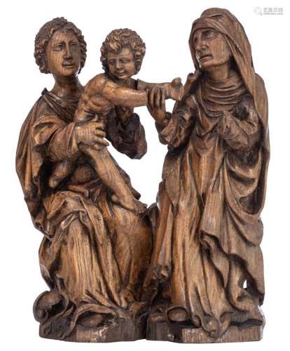 Virgin and Child with Saint Anna, oak, 16thC, H 52 - W 38 cm