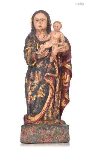 A polychrome and gilt painted walnut Madonna and Child, 17th...