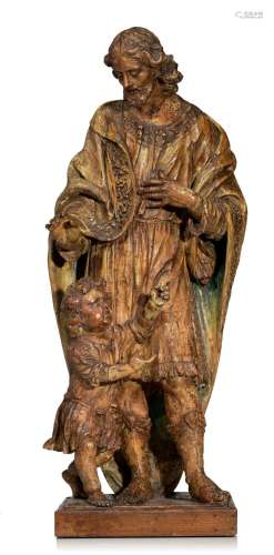 A walnut sculpture of Christ 'Let the little children co...