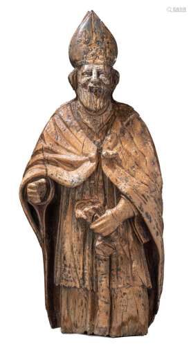 A limewood sculpture of a bishop, 18thC, H 121 cm