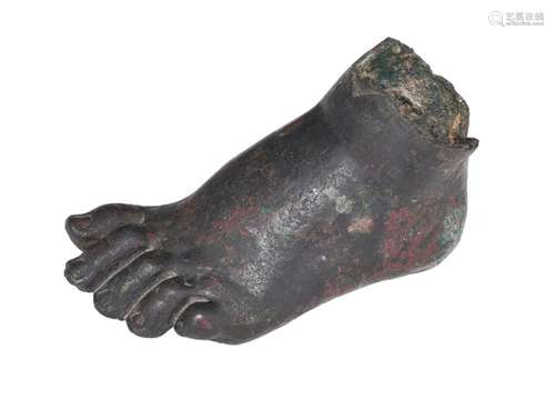 A fine patinated bronze antique fragment of a child's fo...