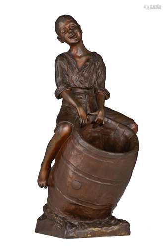 Georges van der Straeten (1856-1928), a boy on a barrel, pat...